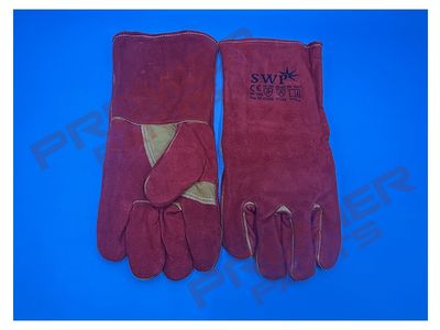 SWP Size 10 Red Split Leather Kevlar Stitched MIG Gauntlet