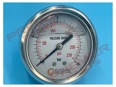 63MM heavy duty stainless steel glycerine filled pressure gauge 0-16 bar 1/4 centre back entry