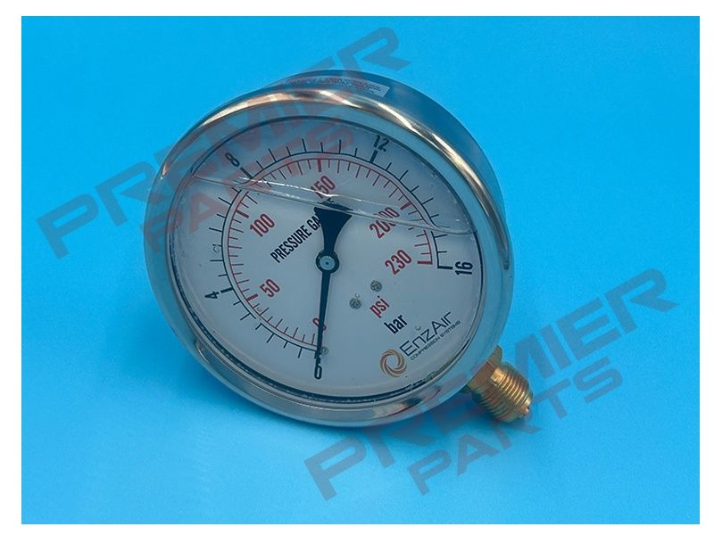 Heavy duty stainless steel glycerine filled pressure gauge 0-16 bar 100mm 3/8 bottom entry