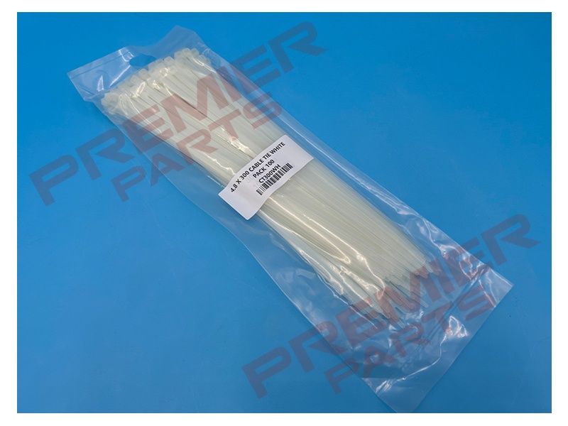 4.8 X 300 CABLE TIE WHITE PACK 100