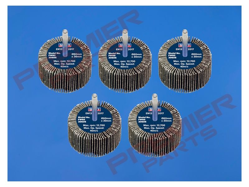 60 x 30mm Abrasive Flap Wheel with 6mm Shaft 60Grit - Pack of 5