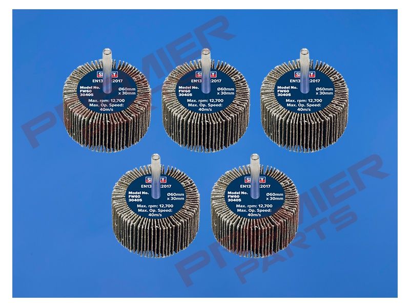 60 x 30mm Abrasive Flap Wheel with 6mm Shaft 40Grit - Pack of 5