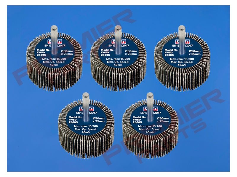 50 x 25mm Abrasive Flap Wheel with 6mm Shaft 60Grit - Pack of 5