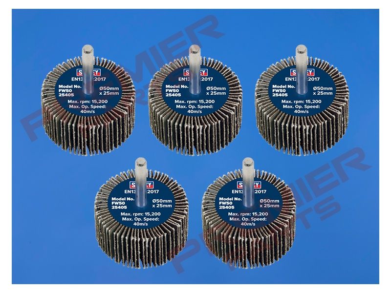 50 x 25mm Abrasive Flap Wheel with 6mm Shaft 40Grit - Pack of 5