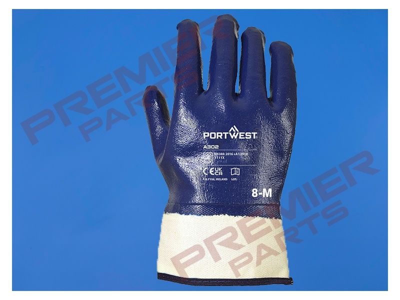 A302 - Grip Nitrile Fully Dipped Safety Cuff Navy Gloves, Size: Medium