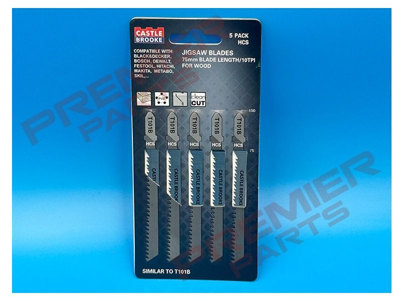 32225 100mm O/L 10TPI HCS Jigsaw Blade 5PK Wood T101B