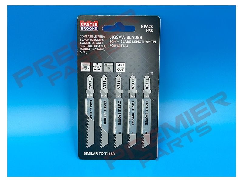 31012 75mm O/L 21TPI HSS Jigsaw Blades 5PK Metal T118A
