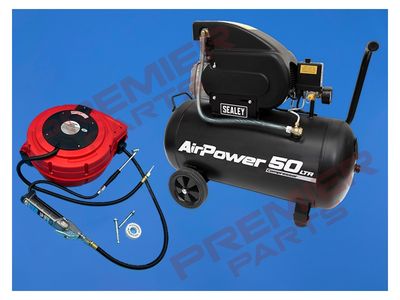 24LTR AIR COMPRESSOR PACK WITH TYRE INFLATOR AND HOSE REEL