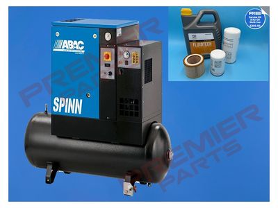 ABAC 4152054991 Screw Air Compressor - SPINN5 5E 10 400/50 200 E CE Receiver Mounted with Dryer 200L 27.5CFM 10Bar 7.5HP &amp; FREE Service Kit