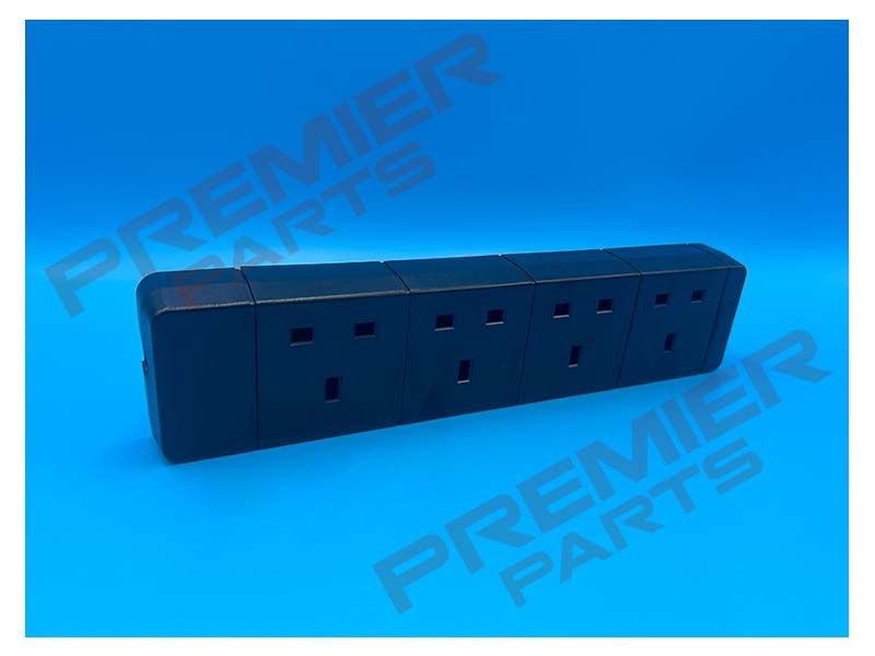 4 Gang Extension Socket, Black Rewireable