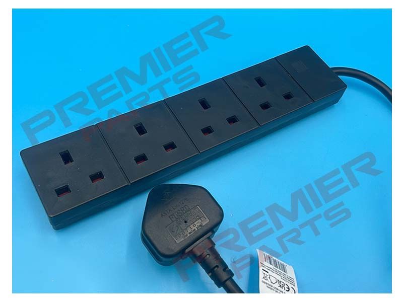 4 Gang Mains Extension Lead, 3m, Black