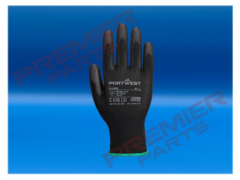 PORTWEST A120 - PU Palm Gloves Black, Size: MED