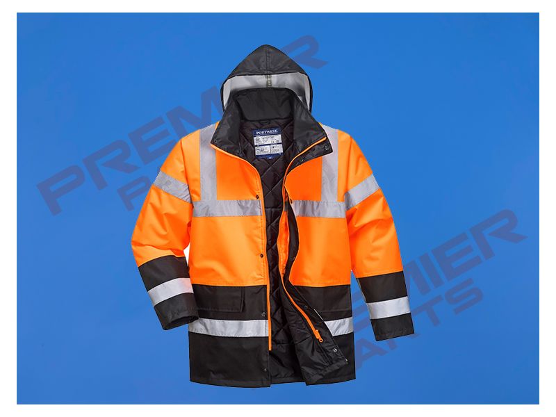 S467 - Hi-Vis Contrast Winter Traffic Jacket, Colour: Orange + Black, Size: Small