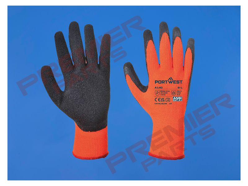 A140 - Thermal Grip Gloves - Latex, Colour: Black/Orange, Size: Medium