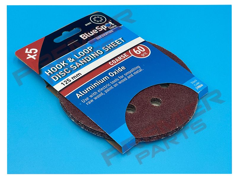 125mm 5 Pack Sanding Disc 60, 80, 120 Grit, GRADE: 60GRIT