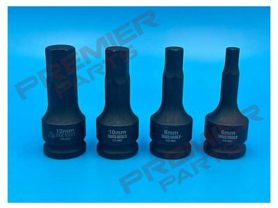 3/8" Hex Bit Impact Socket DIN Metric Hex 4, 5, 6, 7, 8, 10 &amp; 12 MM