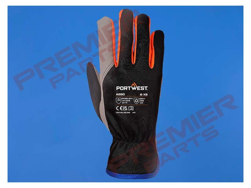 A280 - Cold 240 Synthetic Leather Mechanical Gloves Black/Orange, Size: Medium