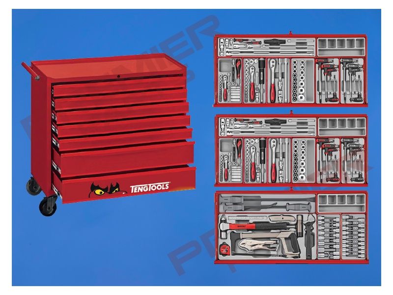 38" Roller Cabinet TT Tool Kit 205 Pieces Red