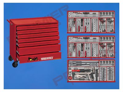 38" Roller Cabinet TT Tool Kit 205 Pieces Red