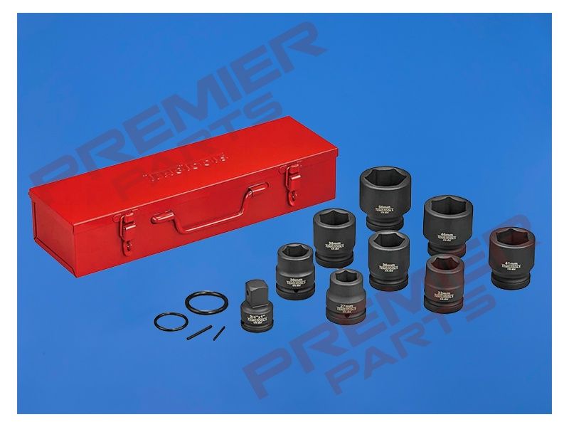 1" Impact Cr-Mo socket set with case DIN 27-50mm