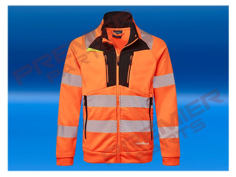 Hi-Vis Funnel Neck Zipped Sweatshirt, Colour: Orange / Black, Size: Small