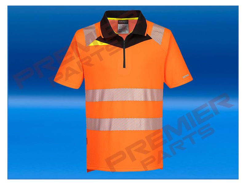 Hi-Vis Zip Polo Shirt S/S, Colour: Orange / Black, Size: Small