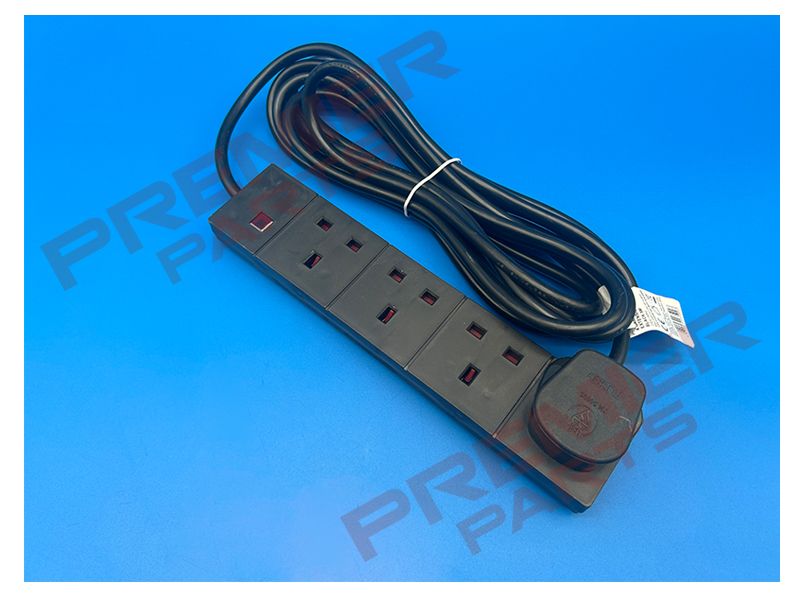 4 Gang Mains Extension Lead, 5m, Black