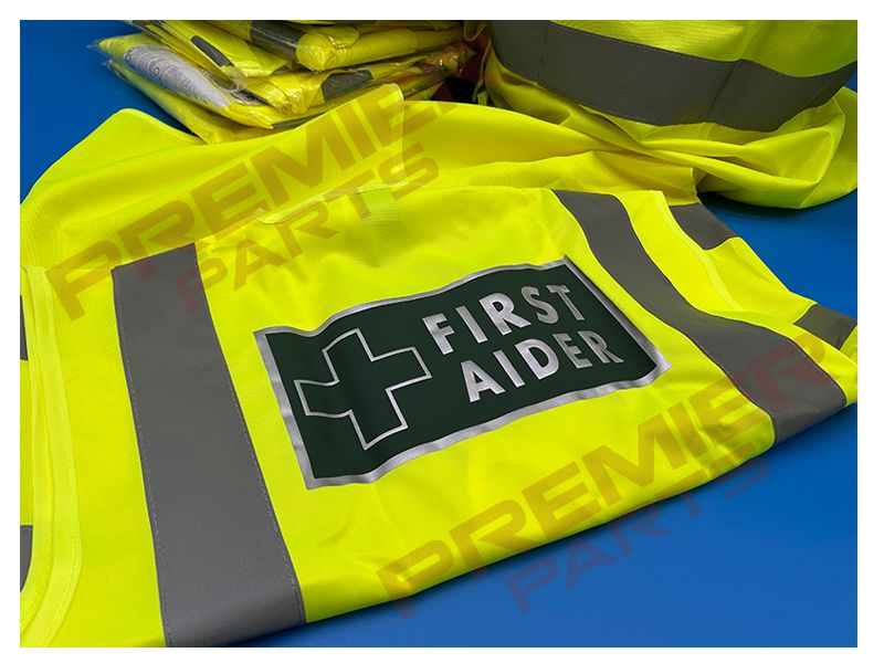 FIRST AIDER Pre-Printed Yellow Hi Vis Vest, Size: XS