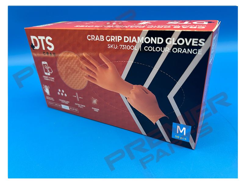 Nitrile Crab Grip Diamond Orange Gloves 50's M/L/XL, Size: Medium