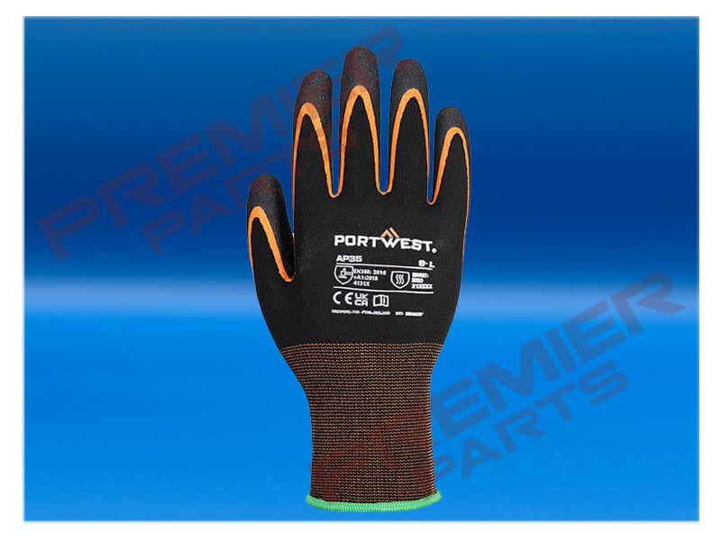 Grip 15 Nitrile Double Palm Glove Black/Orange AP35, Size: Small