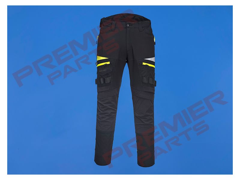 DX4 Work Trousers - Stretch - DX449, Colour: Black/Hi-Vis, Size: 28"