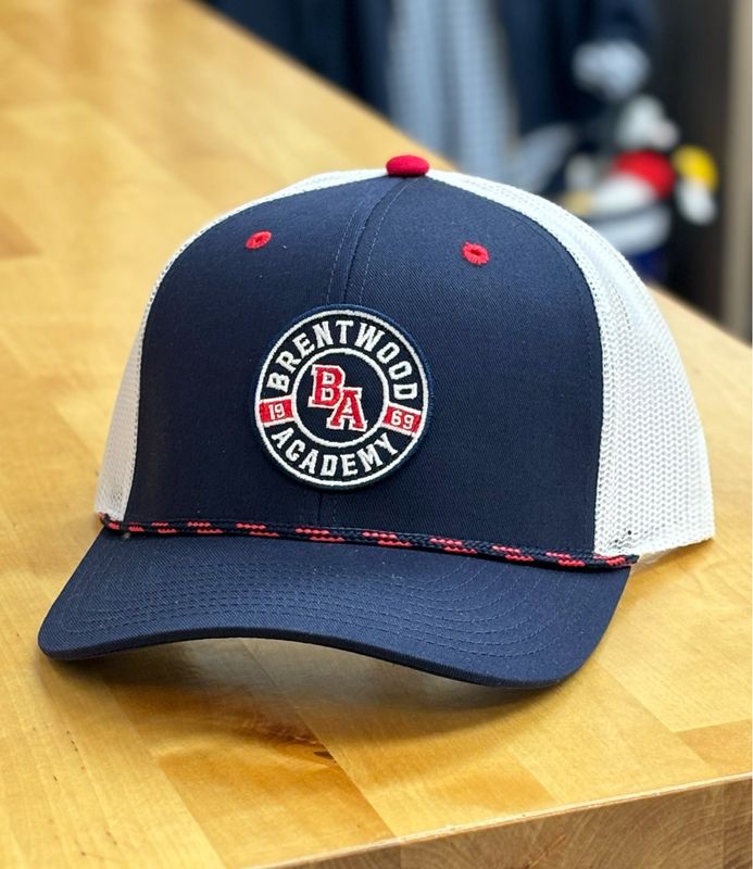 Navy Brentwood Academy Circle Trucker Hat