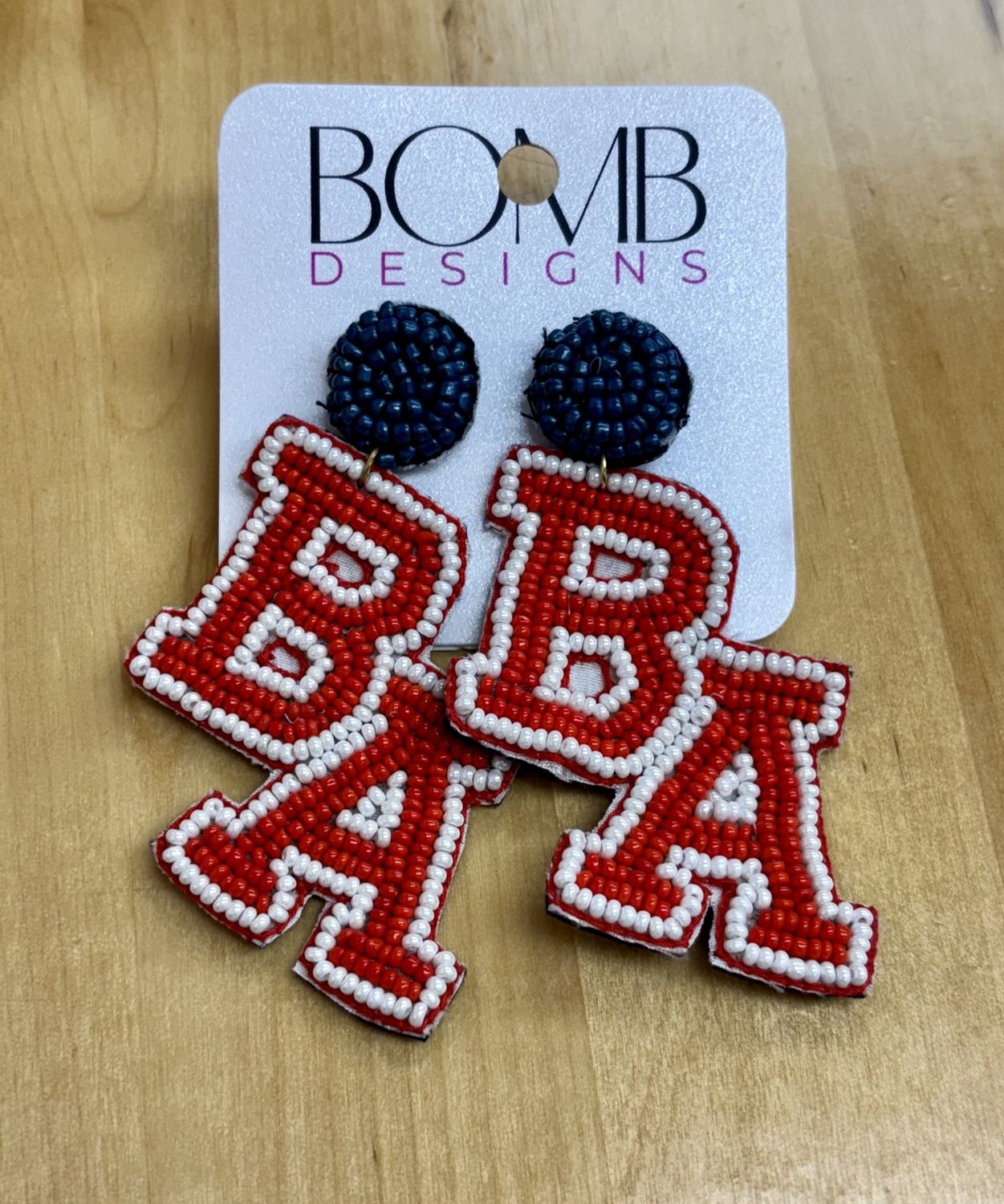 Beaded Red BA Earrings