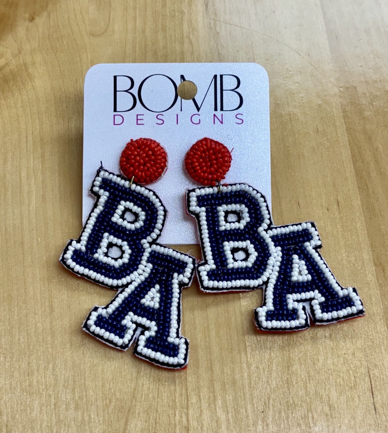 Beaded Navy BA earrings