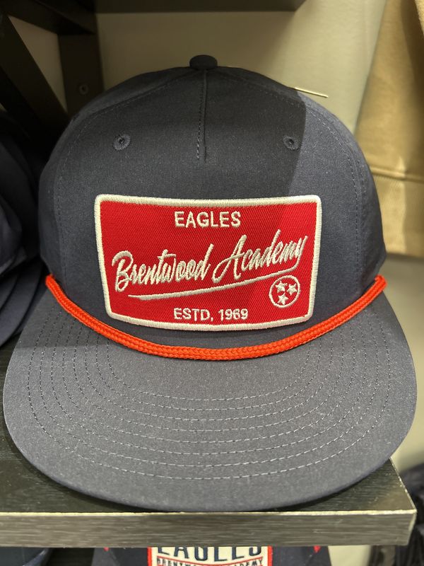 5 Panel Navy Hat with Red Patch