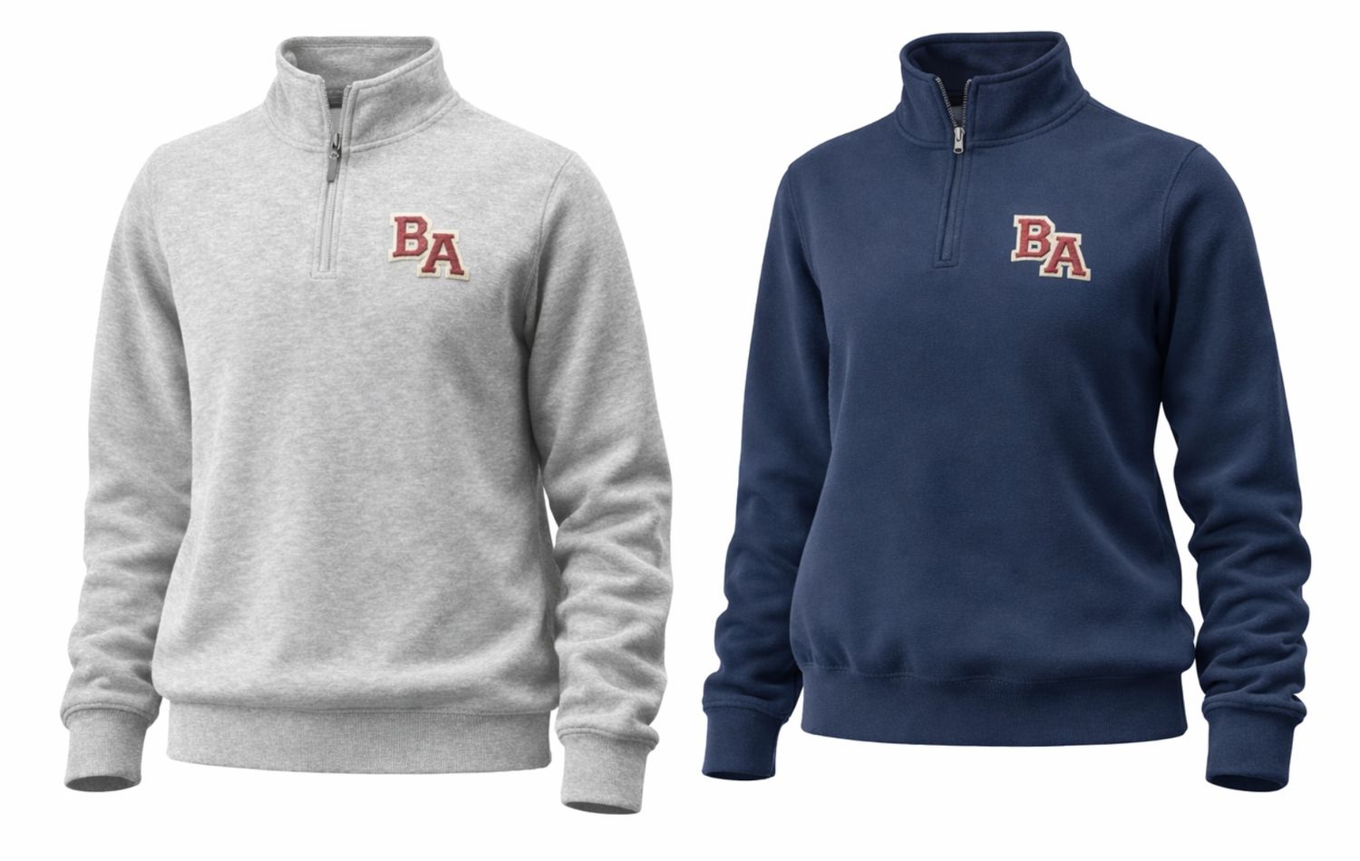 Chenille embroidery BA patch quarter-zip