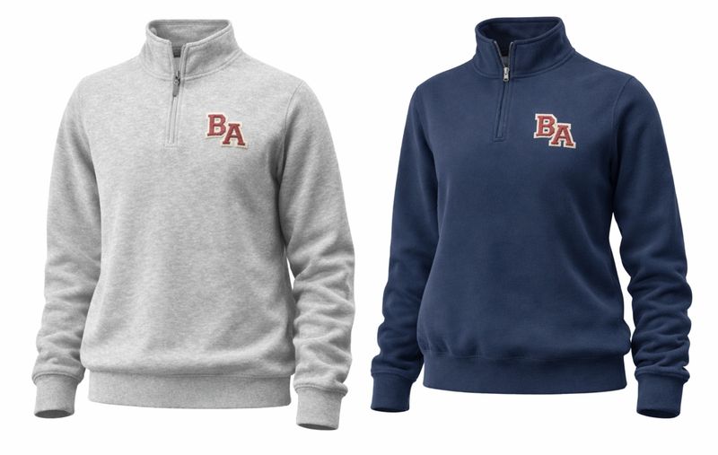 Chenille embroidery BA patch quarter-zip