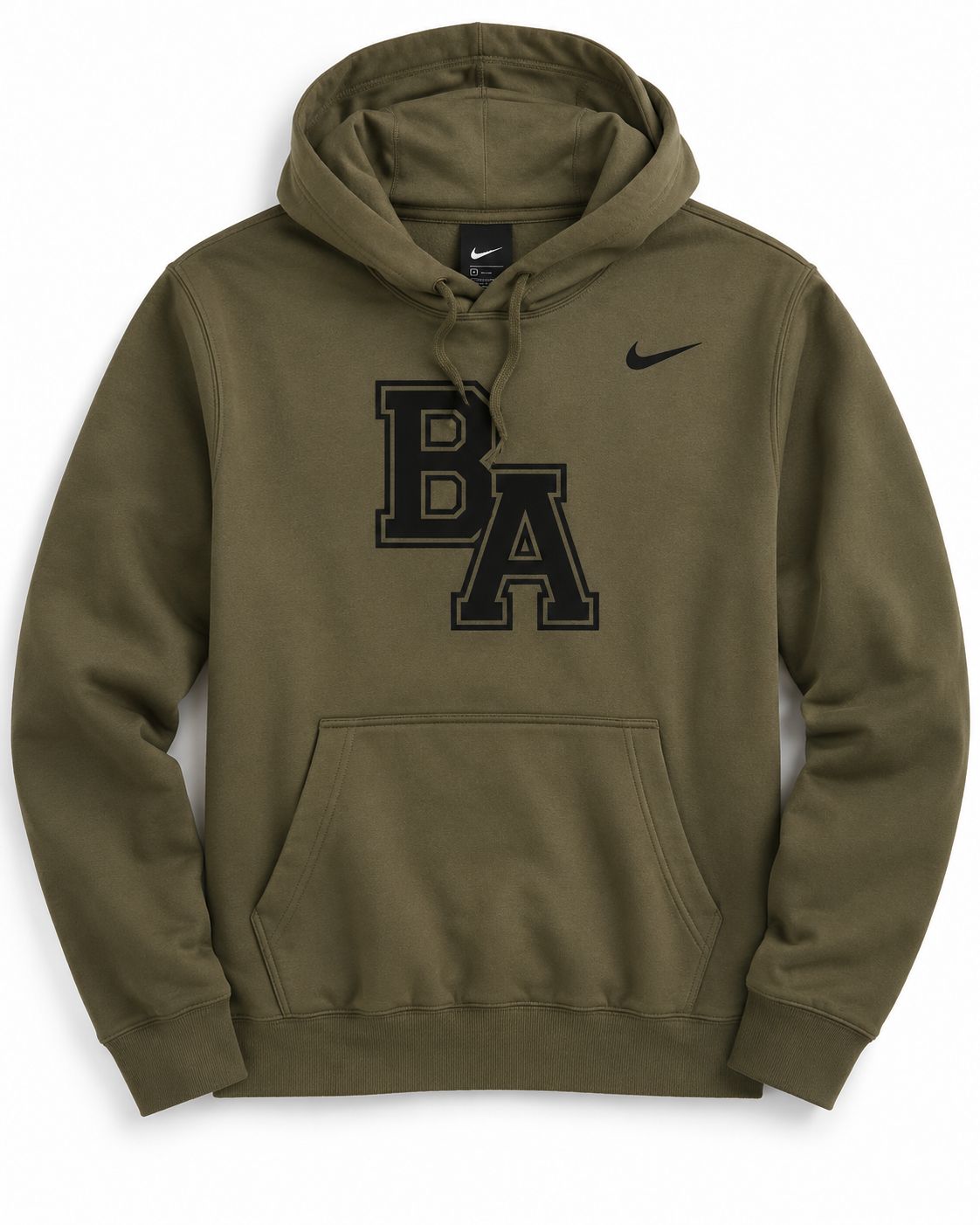 Nike Olive Green Block BA Club Fleece Hoodie - Full Chest BA, Size: Small
