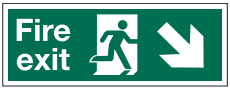 Fire Exit Arrow Dia Dwn Right, 400mmx150mm sign