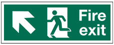 Fire Exit Arrow Dia Up Left, 400mmx150mm sign