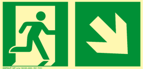 Rettungsweg rechts abwärts, Folie selbstklebend