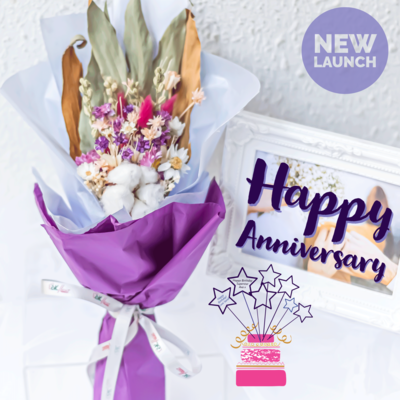 PETITE SIZE DRIED FLOWER BOUQUET - PURPLE & PINK PETITE SIZE DRIED FLOWER BOUQUET - PURPLE & PINK