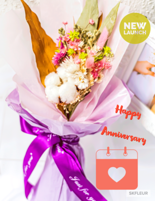 PETITE SIZE DRIED FLOWER BOUQUET - PINK & WHITE PETITE SIZE DRIED FLOWER BOUQUET - PINK & WHITE