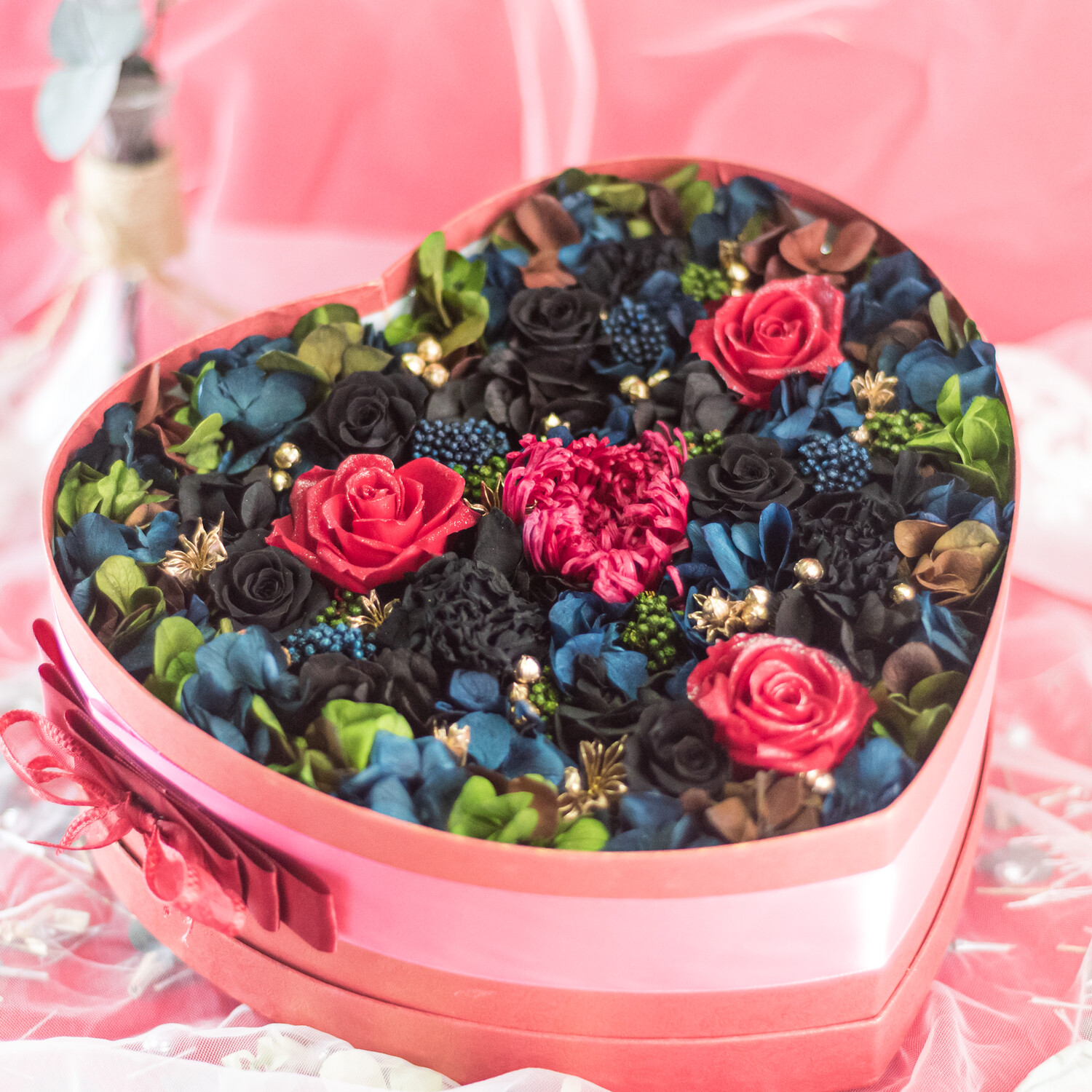 ROSE IN BOX - RED &amp; BLACK, Size: Medium  (Medium (H 11*D26cm) 12cm* D 26cm)