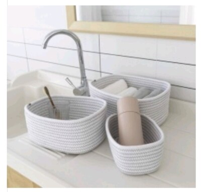 Cotton Rope Bathroom Basket - Storage Organizer Set of 2