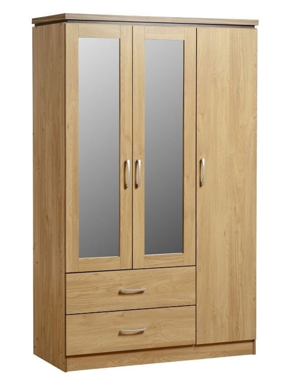 wardrobe 3 door 2 draw mirrored charles