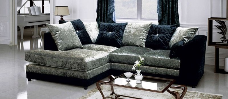 Sofa Corner Dylan Crushed velvet Silver & Black