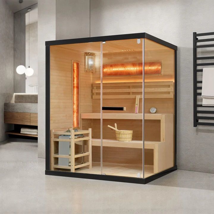 Sauna "BLACK-150" Innensauna Indoor - Salzstein inkl. 4,5 kW Ofen