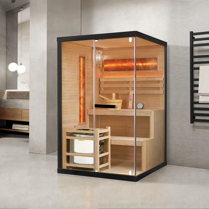 Sauna Sauna "BLACK-120" Innensauna Indoor Salzstein inkl. 3,5 kW Ofen