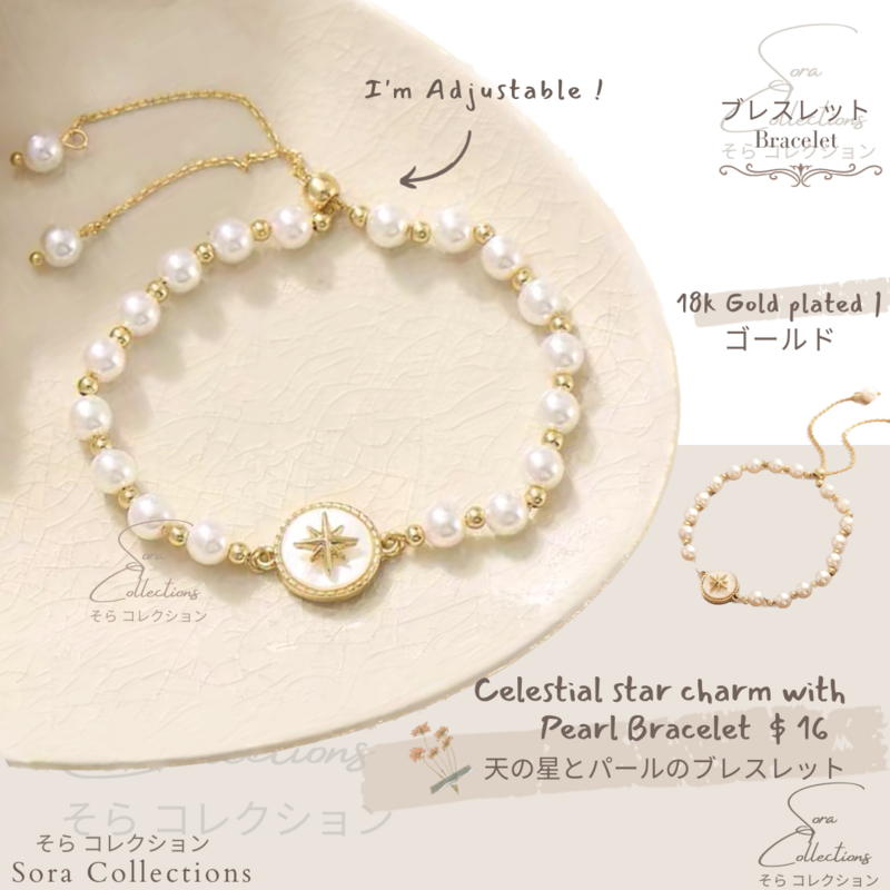 Celestial star charm with Pearl Bracelet